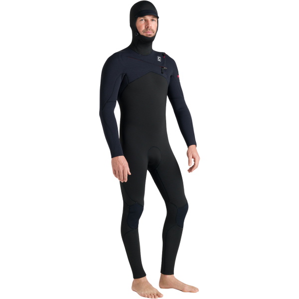 2026 C-Skins Mens Nuwave Session 5/4/3mm Hooded Wetsuit CSE54MH - Black / Black / Red